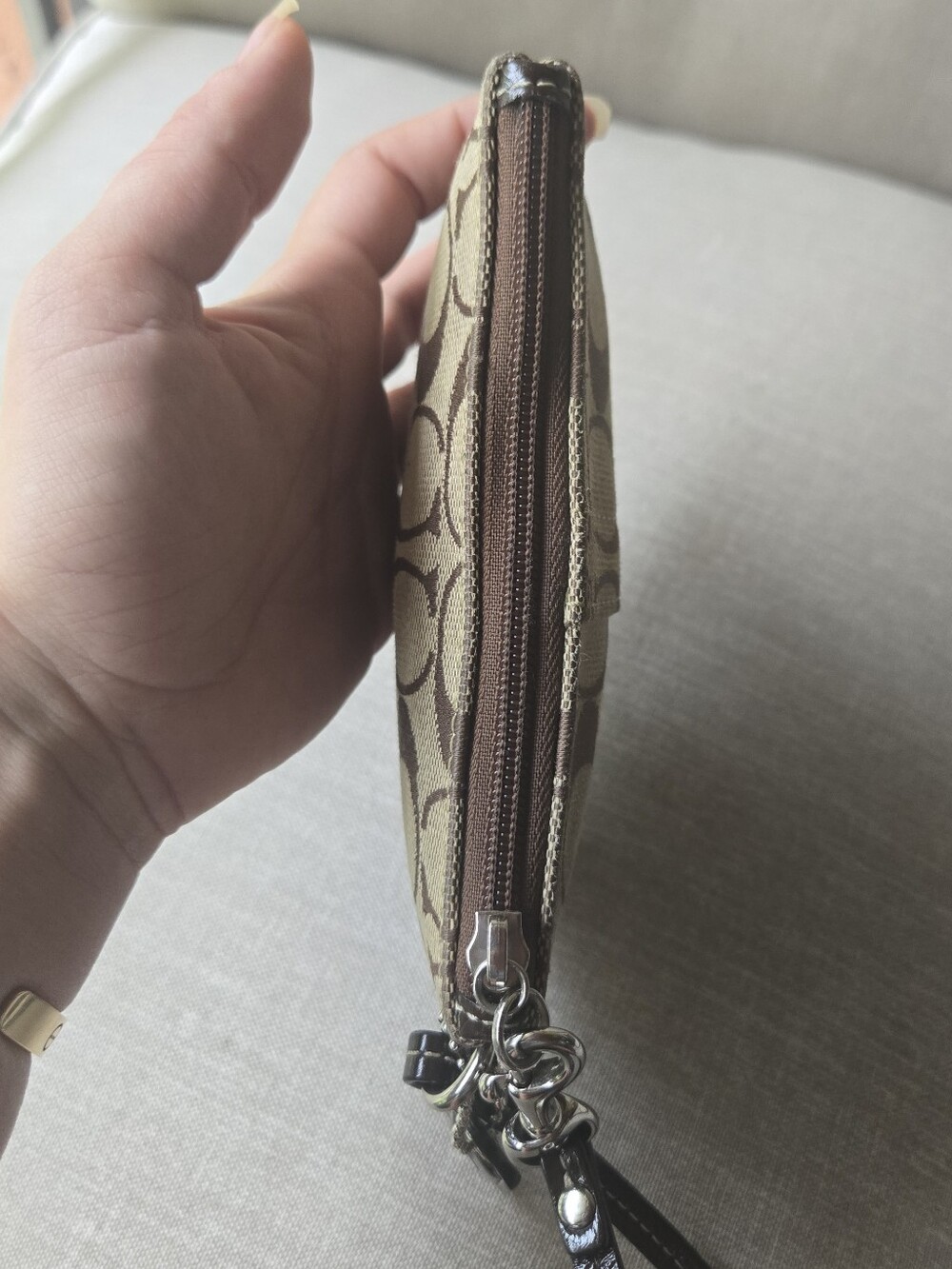 Coach Signature Jacquard Canvas Wristlet Brown Tan Mini Clutch - Picture 10 of 10